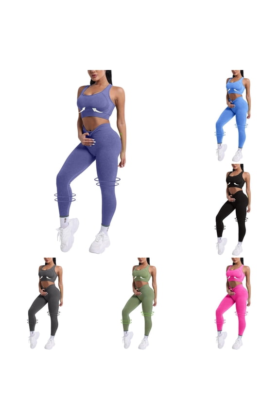 Womens Workout Sets 2 Piece Seamless Solid Sleeveless Stretch Crop Tops High Waist Leggings Workout Yoga Set Yoga Sets for Women Purple S