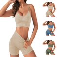 thumbnail image 1 of Hpapadks Work Out Sets Gym for Women 2 Piece Activewear Sleeveless Solid Seamless Fitness Yoga Bra High Waist Hip Lifting Shorts Sports Set Yoga Outfits for Women Khaki S, 1 of 7