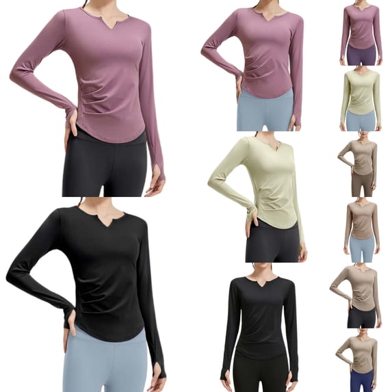 Hpapadks Work Out Sets Gym for Women 2 Piece Long Sleeve Solid V Neck Sports Running Breathable Slim Fit Yoga Tops Pants Set Yoga Outfits for Women Gold M