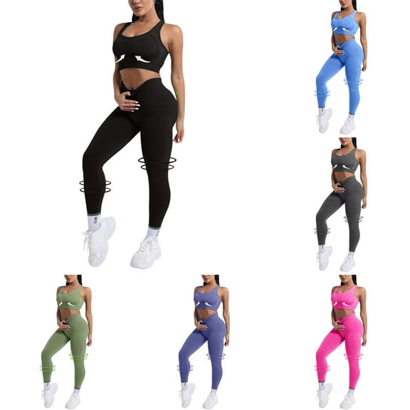 Hpapadks Work Out Sets Gym for Women 2 Piece Seamless Solid Sleeveless Stretch Crop Tops High Waist Leggings Workout Yoga Set Yoga Sets for Women Black L