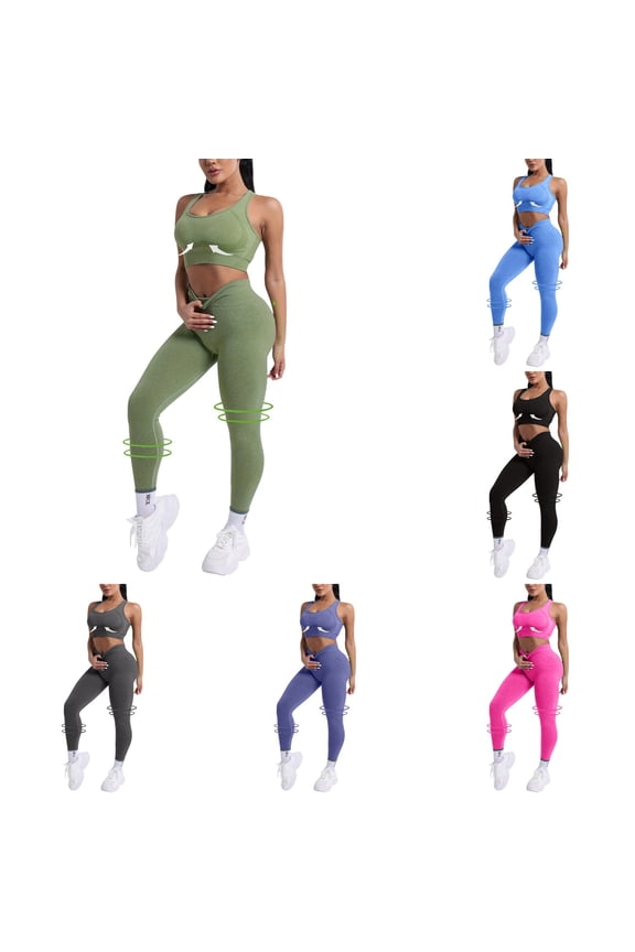Work Out Sets Gym for Women 2 Piece Seamless Solid Sleeveless Stretch Crop Tops High Waist Leggings Workout Yoga Set Yoga Sets for Women Green S