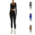 thumbnail image 1 of Hpapadks Work Out Sets Gym for Women 2 Piece Solid Color Long Sleeve Square Collar Slim Sports Crop Tops Pants Yoga Suit Yoga Outfits for Women Black L, 1 of 7