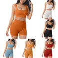 thumbnail image 1 of Hpapadks Workout Sets for Women 2 Piece Seamless Running Fitness Wear Slim Sleeveless Solid Square Neck Tank Tops Shorts Yoga Suit Yoga Outfits for Women Coffee S, 1 of 5