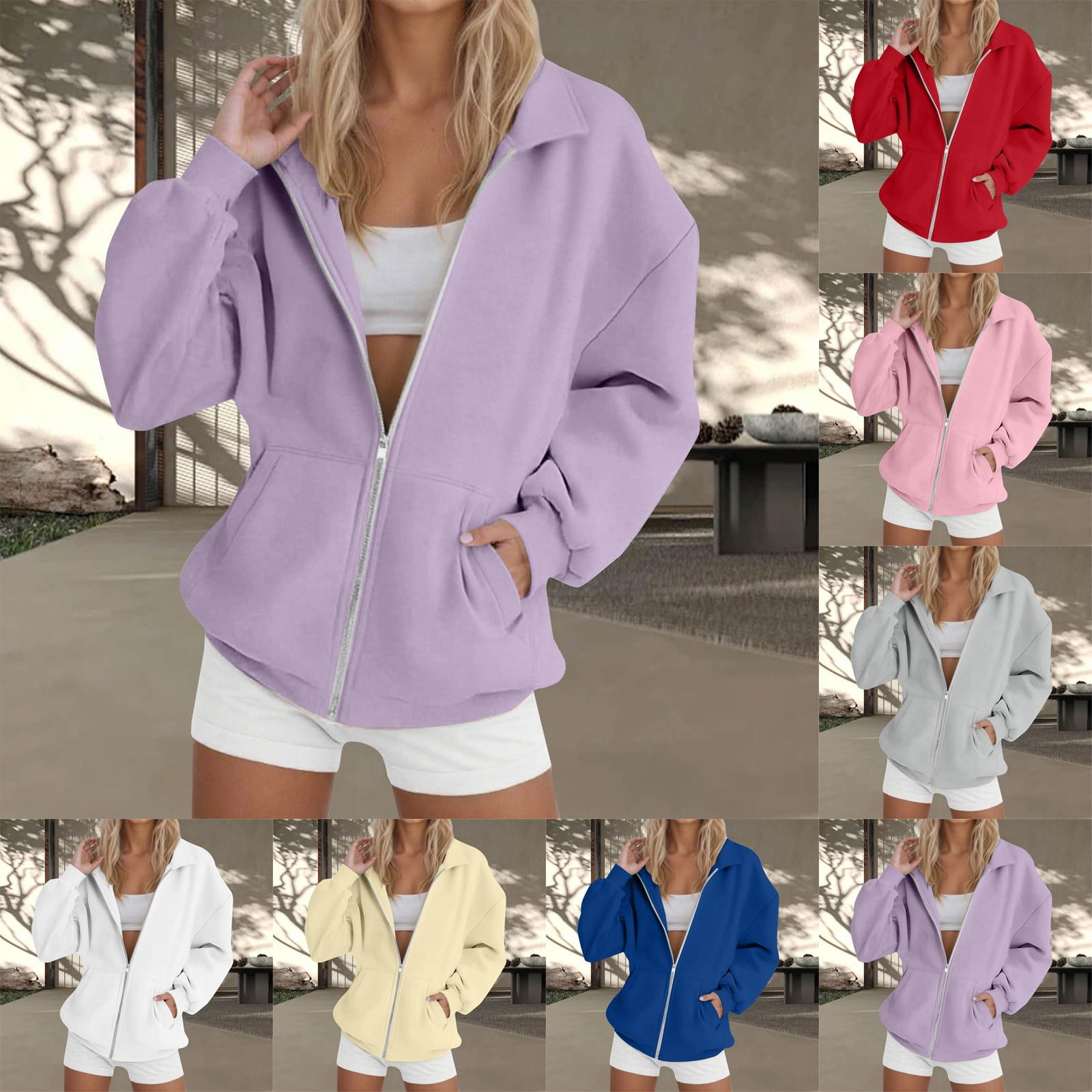Hpapadks Zip Up Sweatshirt Women Casual Long Sleeve Solid Color Hpapadks Zip Up Sweatshirt Women Casual Long Sleeve Solid Color
