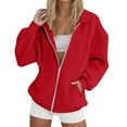 thumbnail image 1 of Hpapadks Zip Up Sweatshirt Women Casual Long Sleeve Solid Color Cardigan Hoodless Sweatshirt A Red M, 1 of 6