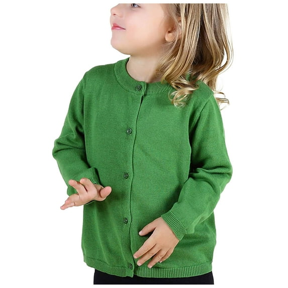 Hpgjzj 1-6T Toddler Baby Cotton Knit Sweater Little Girls' Long Sleeve Crewneck Cardigan Solid Color Button Sweaters Outwear