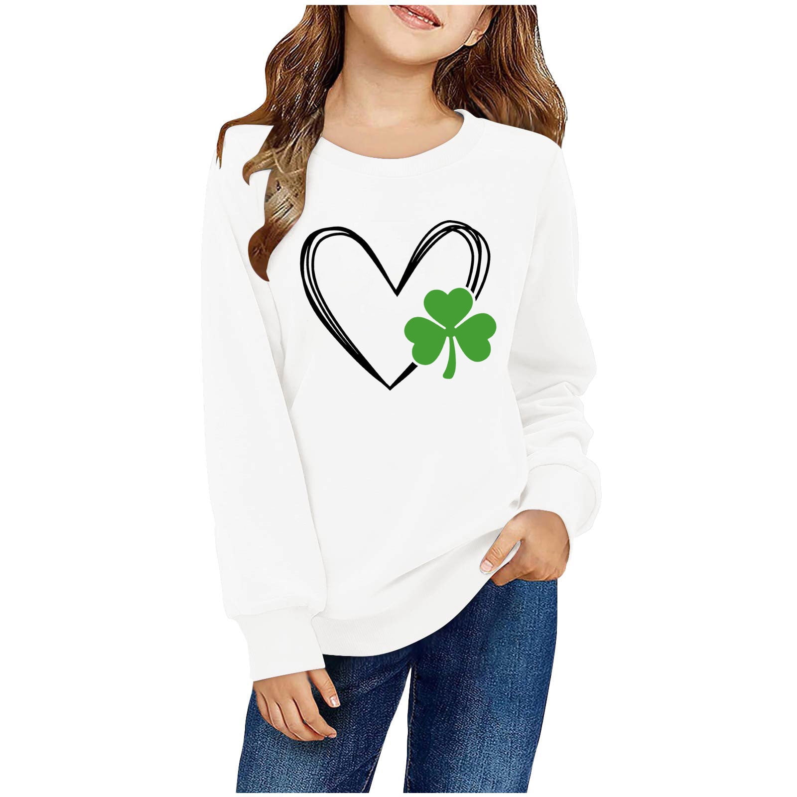Hpgjzj 2025 Girls St. Patrick's Day Shirt Long Sleeve Shamrock Holiday