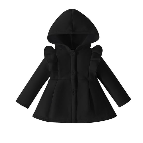 Hpgjzj 3-18 Months Baby Girls Hooded Trench Coat Single Breasted Dress Coats Infant Girls Ruffle Long Sleeve Warm Wool Blend Coat