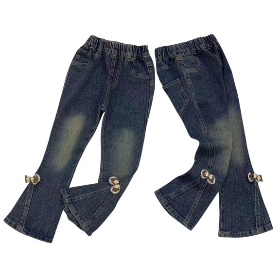 Hpgjzj 3-7 Years Toddler Girl's High Waisted Bow Front Bell Bottom Jeans Flare Leg Denim Pants 2024