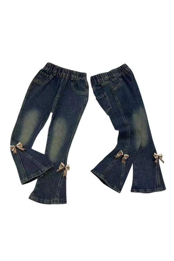 3-7 Years Toddler Girl's High Waisted Bow Front Bell Bottom Jeans Flare Leg Denim Pants 2024