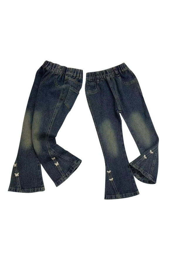 3-7 Years Toddler Girl's High Waisted Bow Front Bell Bottom Jeans Flare Leg Denim Pants 2024