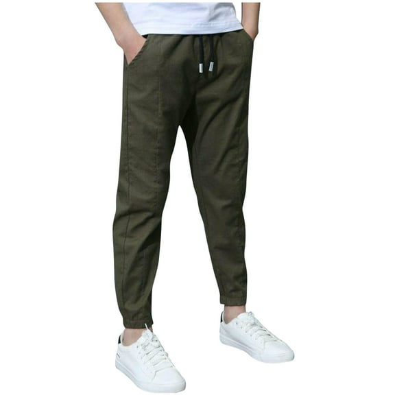 Hpgjzj 8-13 Years Boys Cargo Pants Cotton Casual Pants Kids Elastic Waist Hiking Joggers Trousers Daily Wear Fall 2024