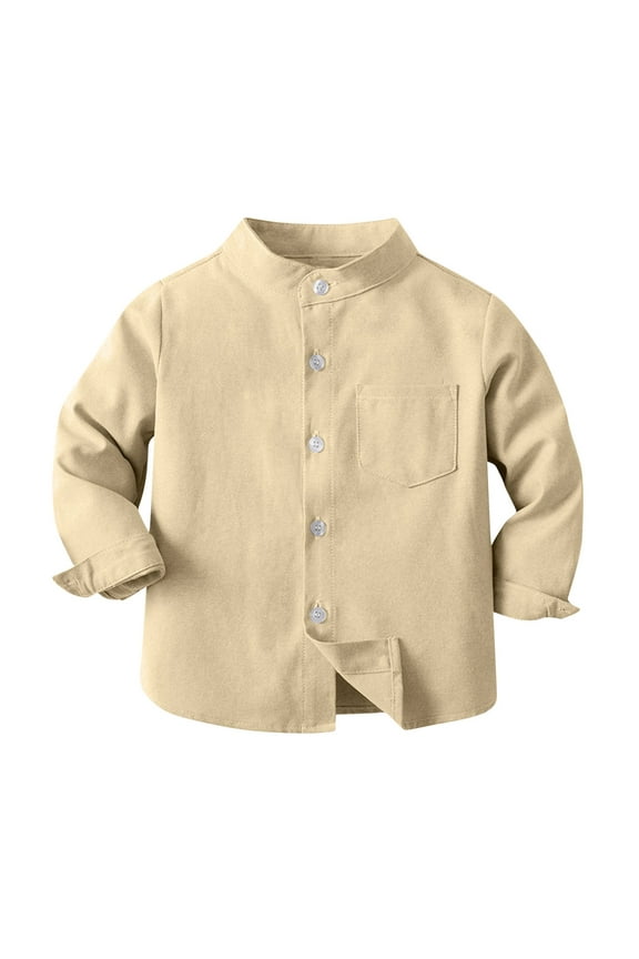 Baby Boys Summer Clothes Long Sleeve Button Down Shirt Basic Solid Casual Stand Collar Pocket Oxford Dress Shirts