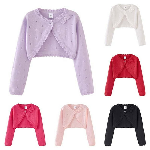 Hpgjzj Baby Girls Cardigan Sweater Bolero Shrugs Toddler Kids Knitted Long Sleeve Bowknot Button Closure Cropped Dress Up Jacket Tops 2-9 Years