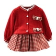 thumbnail image 1 of Hpgjzj Baby Girls Knitted Sweater Dress Kids Floral Sweater Top + Ruffles Mini Skirt Outfits Fall Winter Clothes Set 2pcs, 1 of 7