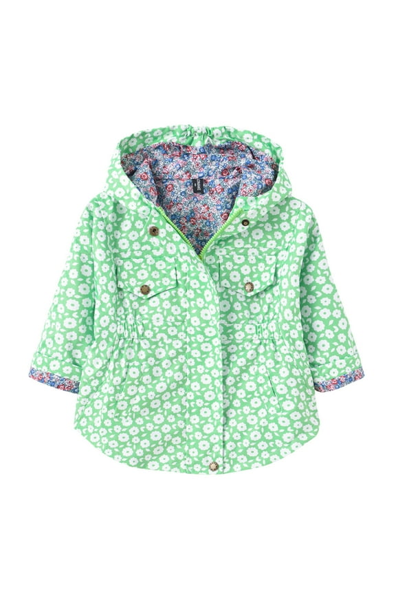 Baby Girls Long Sleeve Zip Up Hoodie Windbreaker Jacket Outwear Floral Princess Trench Coat