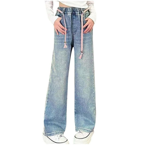 Hpgjzj Baggy Jeans for Girls Wide Leg Ripped High Elastic Waisted Denim Pants Cute Summer Trousers Y2K Streetwear