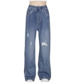 thumbnail image 1 of Hpgjzj Baggy Jeans for Girls Wide Leg Ripped High Elastic Waisted Denim Pants Cute Summer Trousers Y2K Streetwear, 1 of 7
