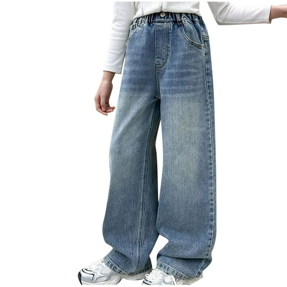 Hpgjzj Baggy Jeans for Girls Wide Leg Ripped High Elastic Waisted Denim Pants Cute Summer Trousers Y2K Streetwear