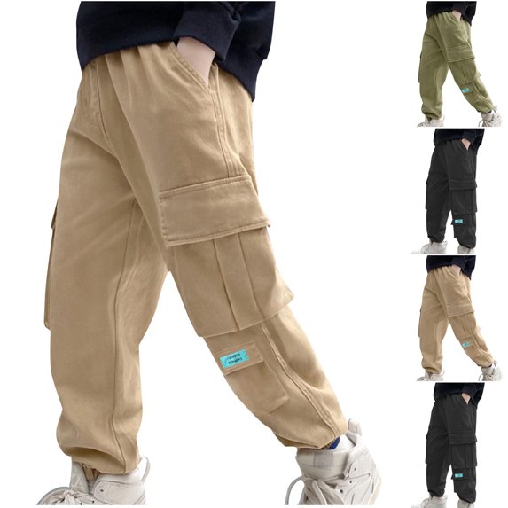 Hpgjzj Children Boy Girl Pants Pants for Child Cargo Straight Leg Plain Long Leg Fall Winter Pants 2024 Trendy 8-13 Years