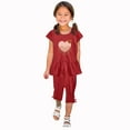 thumbnail image 1 of Hpgjzj Girl Clothes Little Kids Summer Pants Set Comfy Soft Clothing Suit Cute Print Cap Ruffle Sleeve T-Shirt Capris Set 1-10Y, 1 of 5
