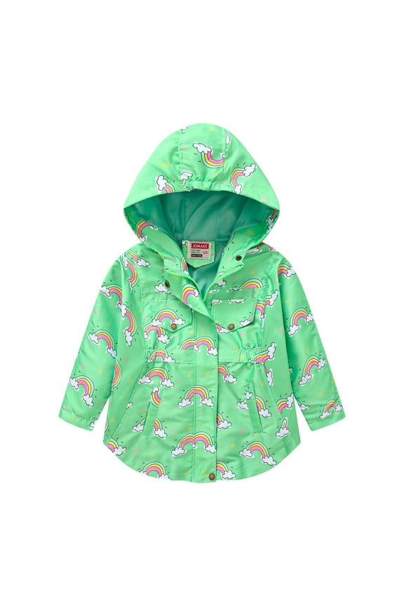 Girl's Kids Jacket Rainbow Print Hooded Windbreaker Jacket Long Sleeve Fashion Print Outwear Coat , 2-8 Years