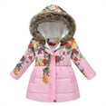 thumbnail image 1 of Hpgjzj Girl's Kids Winter Down Coats Floral Print Parka Jacket Warm Cotton Hooded Windproof Puffer Jacket Outwear, 1 of 7