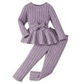 thumbnail image 1 of Hpgjzj Girls 2 Piece Outfits Twist Front Puff Sleeve Tops and Pants Rib-Knit Sweatsuits Fall Winter Clothes Sets, 1 of 7