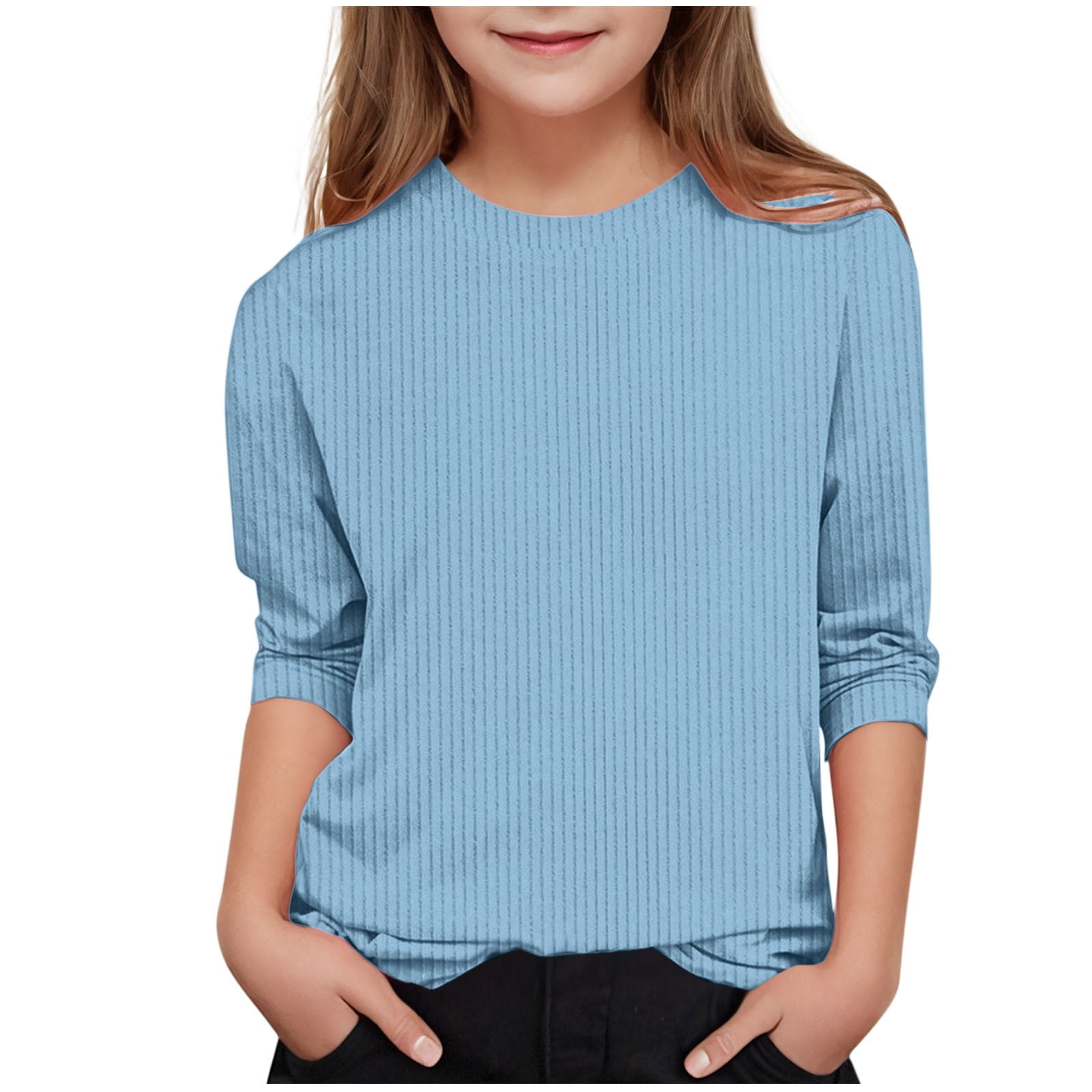 SPEECHLESS Girls 3/4 Sleeve Popcorn Knit Top - Casual T-Shirt For School & Weekend