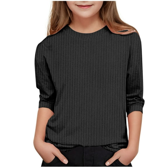 Hpgjzj Girls 3/4 Sleeve Cute Tops Crewneck Trendy Casual T Shirts Preppy Youth Clothes for Girls 2025 Spring Summer Clothing
