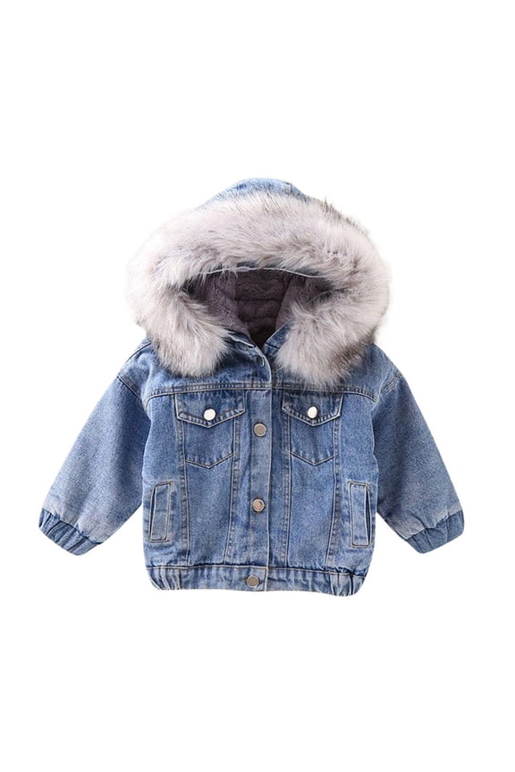 Girls Denim Jackets Little Kids Hooded Fleece Winter Warm Jean Coat Plush Outwear for Toddler/Baby Girls