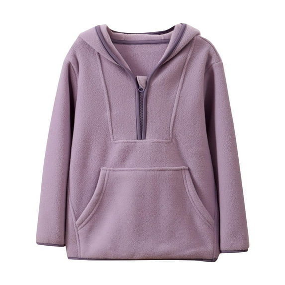 Hpgjzj Girls Fleece Jacket With Hood, Girls Fleece Jacket Full Zip Fall Winter Soft Sherpa Hooded Coat Outwear with Pockets