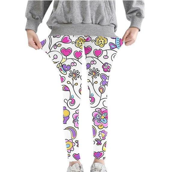 Hpgjzj Girls' Leggings Footless Tights Leggings Ankle Length Toddler Kids Pants High Waisted Love Heart Print Yoga Gym Pants