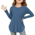 thumbnail image 1 of Hpgjzj Girls Long Sleeve Shirts Kids Curve Hem Side Slit Soft Tunic Tops T-Shirts 5-14 Years, 1 of 7