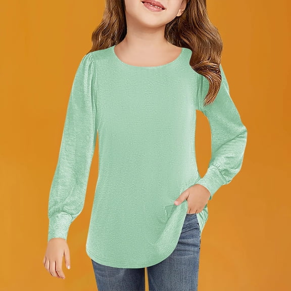 Hpgjzj Girls Puff Long Sleeve Shirts Crewneck Fashion Cute Tops Tee Casual Trendy Soft Preppy Teen Girl Clothes Blouses