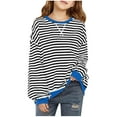 thumbnail image 1 of Hpgjzj Girls Striped Crewneck Sweatshirt Kids Long Sleeve Oversized Fashion Pullover Tops Fall Clothes 5-14 Years, 1 of 6