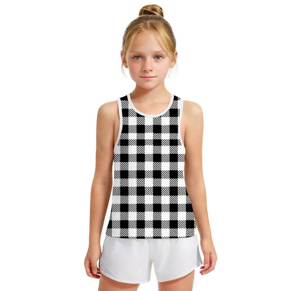 Hpgjzj Girls Tank Tops Camis Boys Plaid Print Tagless Cotton Tanks Sleeveless Tees 2025