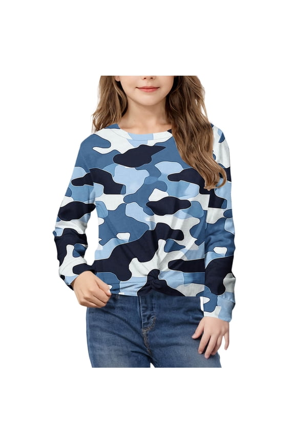 Girls Trendy Twist Front Shirts Spring Casual Long Sleeve Pullover Tops Loose Fit Lightweight Crewneck Shirts 2025