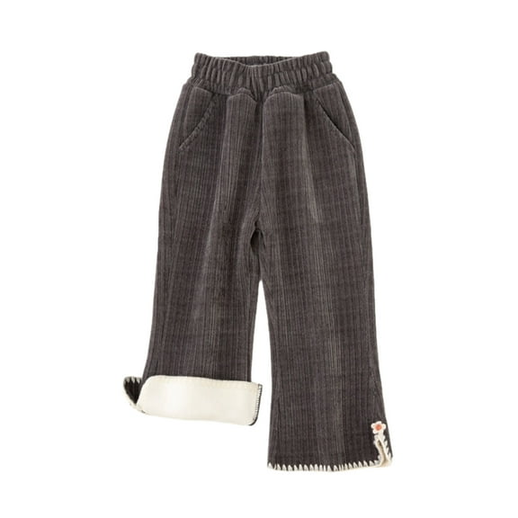 Hpgjzj Girls' Wide-Leg Fleece Lined Trousers Winter Corduroy Flare Trousers Girls' Wide-Leg Plus Velvet Trousers