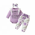thumbnail image 1 of Hpgjzj Infant Baby Girls Newborn Daddy's Girl Mommy's World 3Pcs Fall Outfits Long Sleeve Lace Ruffle Romper sets, 1 of 7