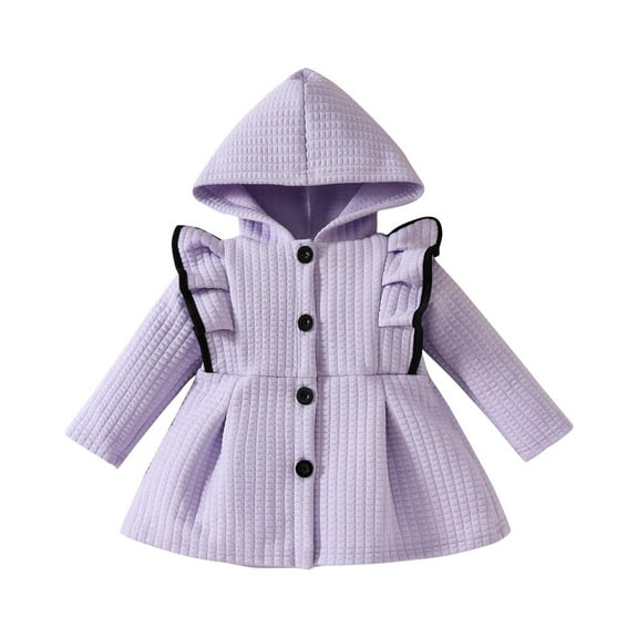 Hpgjzj Infant Girls Ruffle Long Sleeve Warm Waffle Coat Baby Girls Hooded Trench Coat Single Breasted Dress Coats