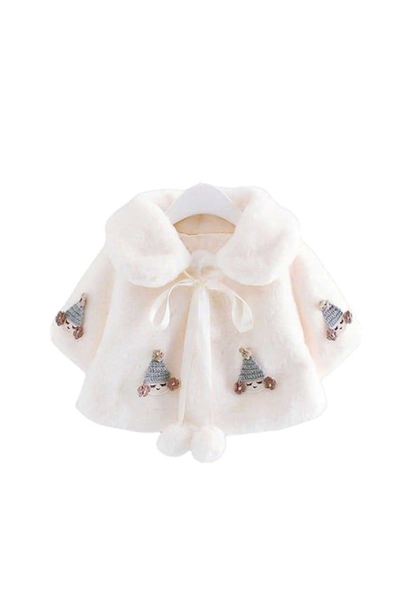 Infant Toddler Baby Girls Cute Winter Warm Thick Fur Capes Cardigan Cloak Coat with Bow Pom-Pom Balls