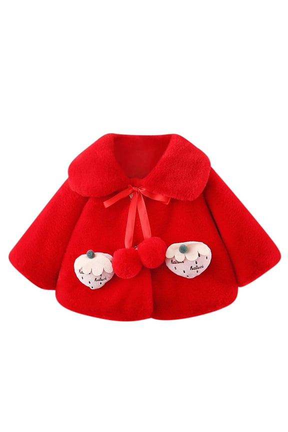Infant Toddler Baby Girls Cute Winter Warm Thick Warm Capes Cardigan Cloak Coat with Bow Pom-Pom Balls