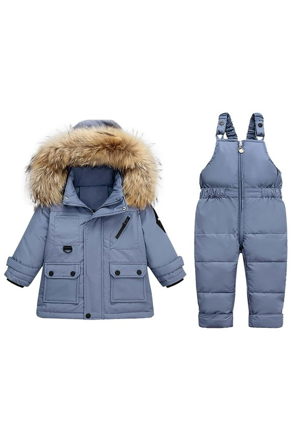 Kids 2-Piece Snowsuit Toddler Baby Boys Girls Winter Wear Down Jacket Ski Jacket & Snow Bib Pants Ski Suit, 1-6 Years