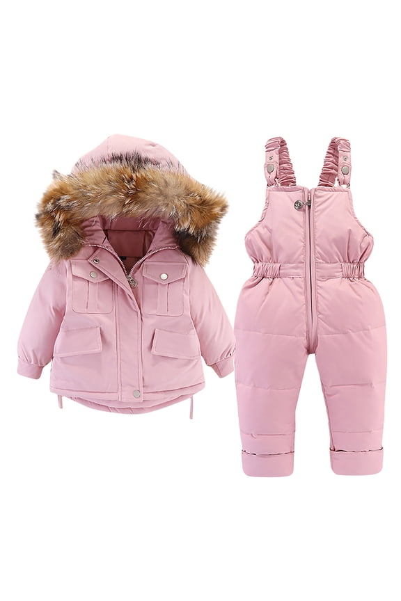 Kids 2-Piece Snowsuit Toddler Baby Boys Girls Winter Wear Down Jacket Ski Jacket & Snow Bib Pants Ski Suit, 1-6 Years