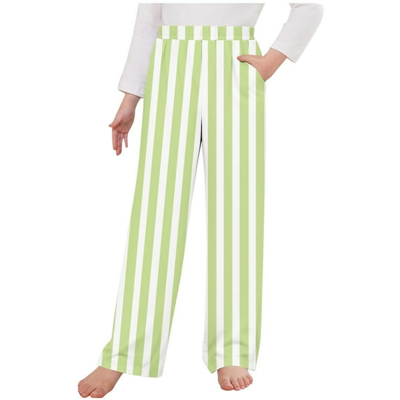 Hpgjzj Kids Cotton Linen Palazzo Pants 2024 Casual Summer Elastic High Waist Loose Fit Straight Leg Trousers