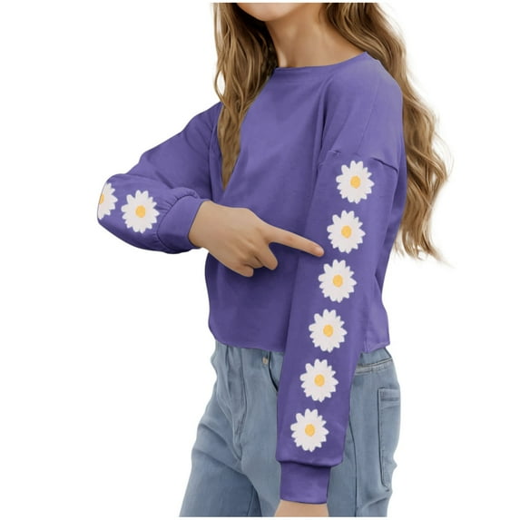 Hpgjzj Kids Crop Tops Girls Long Sleeve Tee Shirts Cute Daisy Pinted Fashion Sweatshirt Pullover Top 2025