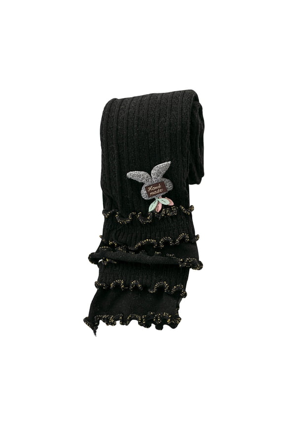 Little Baby Girls Knit Footless Tights with Ruffle Cute Cartoon Pattern Ankle Length Leggings for Kids