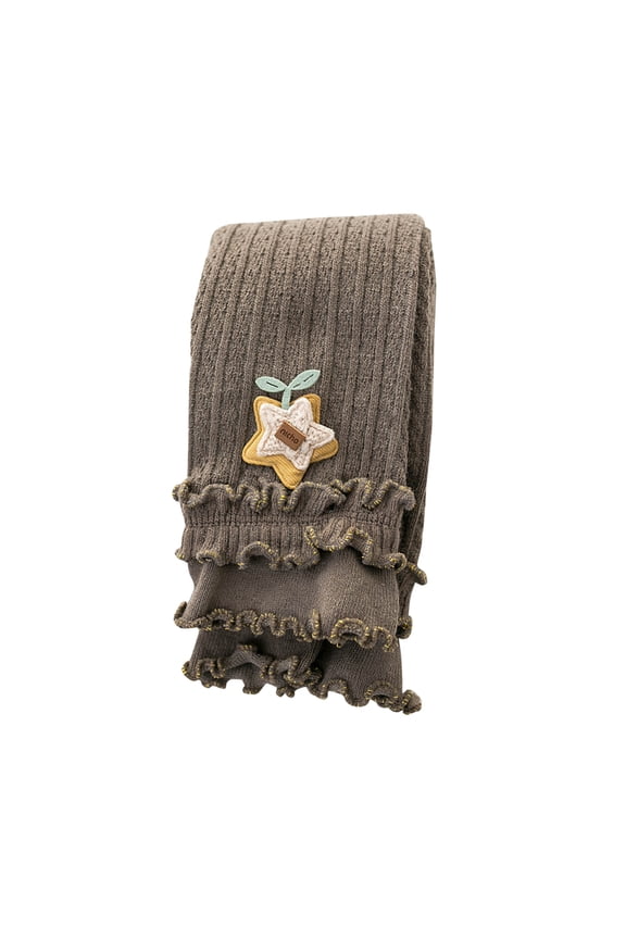 Little Baby Girls Knit Footless Tights with Ruffle Cute Cartoon Pattern Ankle Length Leggings for Kids