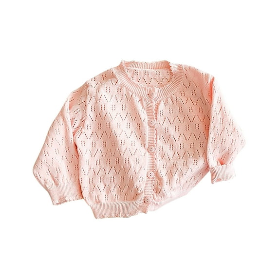 Hpgjzj Newborn Baby Girls Knit Cardigans Long Sleeve Crewneck Hollow Knit Thin Sweater Toddler Button Tops Coat Outwear